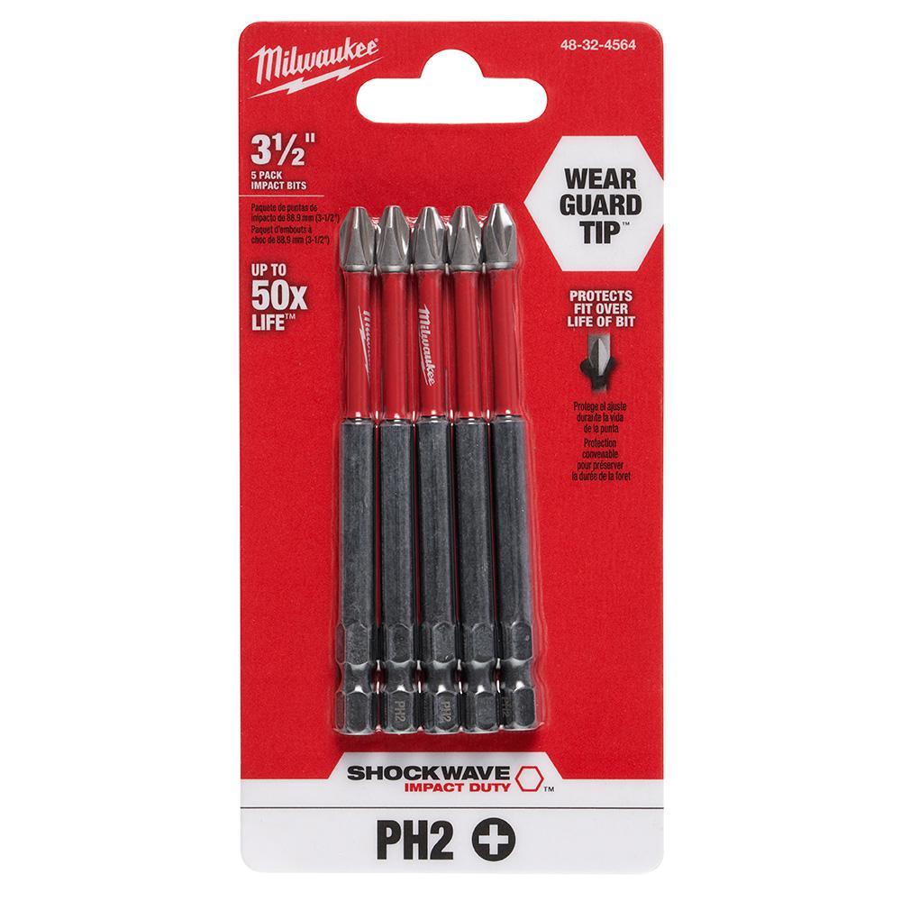 #2 Philips Shockwave 3-1/2 in. Impact Duty Steel Driver Bits (5-Pack)