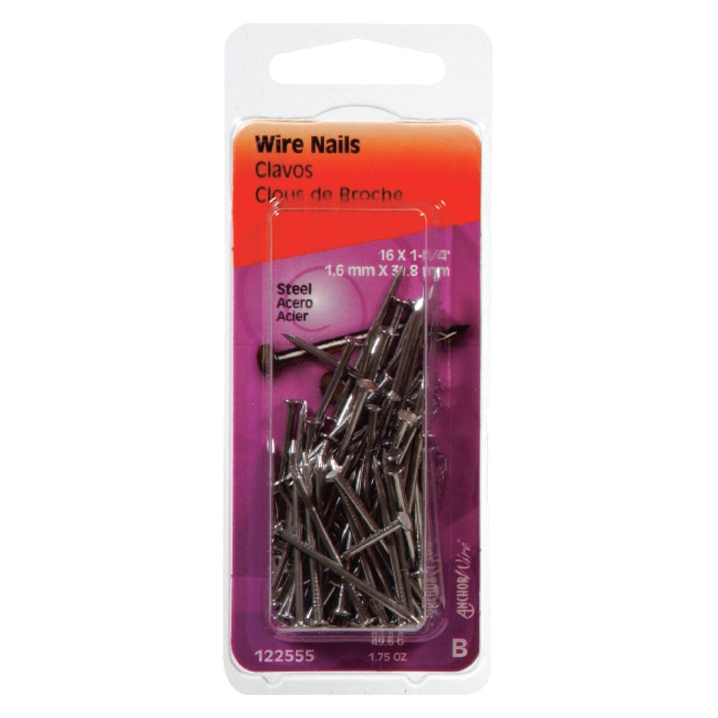 Hillman 16 Ga. x 1-1/4 in. Bright Steel Wire Nails, 1 Pack, 1.75 oz