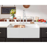 Farmhouse Apron Front Fireclay 33 in. Double Bowl Kitchen Sink in White with Aqua Divide - Super Arbor