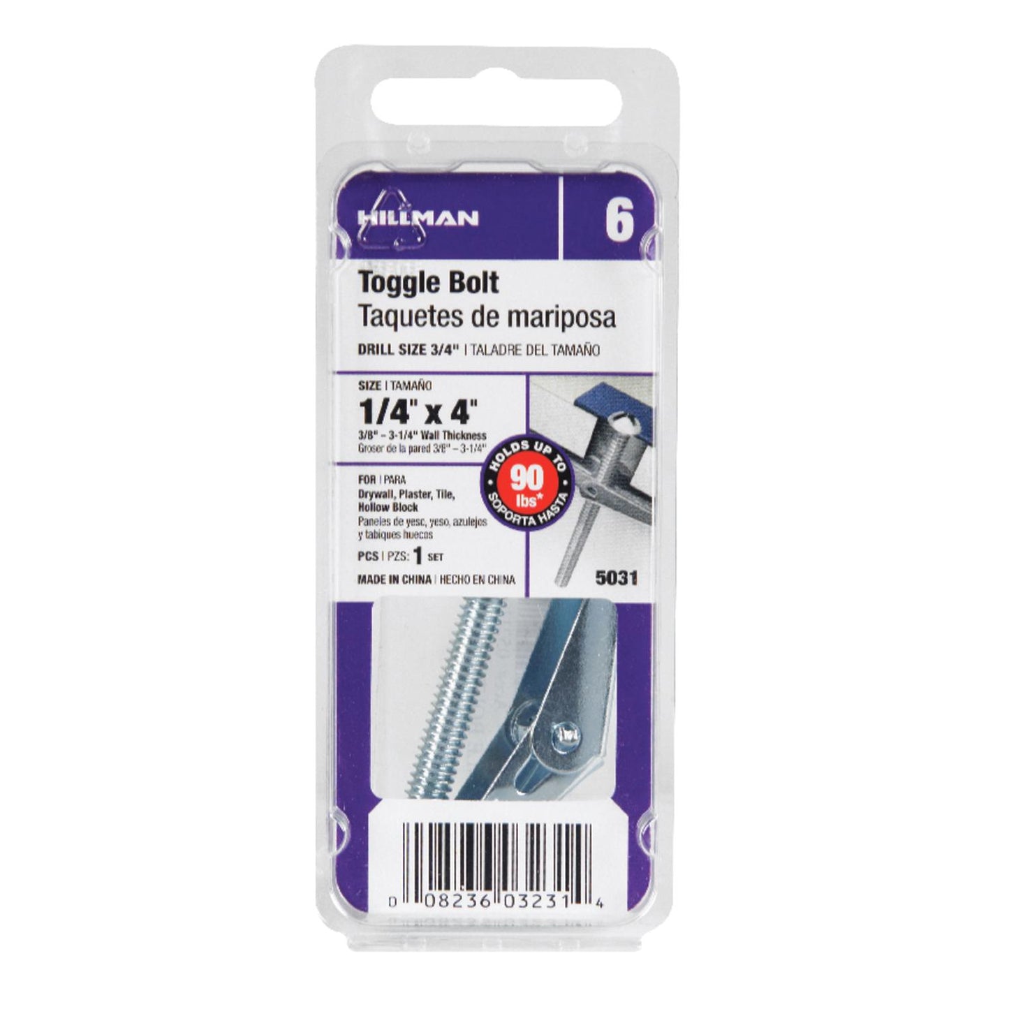 Hillman 1/4 in. x 4 in. Round Head Zinc-Plated Steel Toggle Bolt, 1-Pack