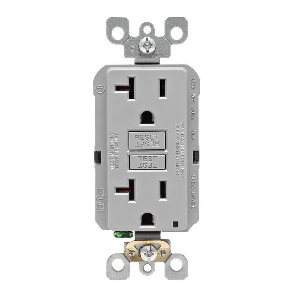 20 Amp Self-Test SmartlockPro Slim Duplex GFCI Outlet, Gray - Super Arbor