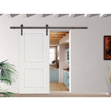 Classic Bent Strap Door Track Hardware and 36 in. White Primed MDF Raised 2 Panel Interior Sliding Barn Door - Super Arbor