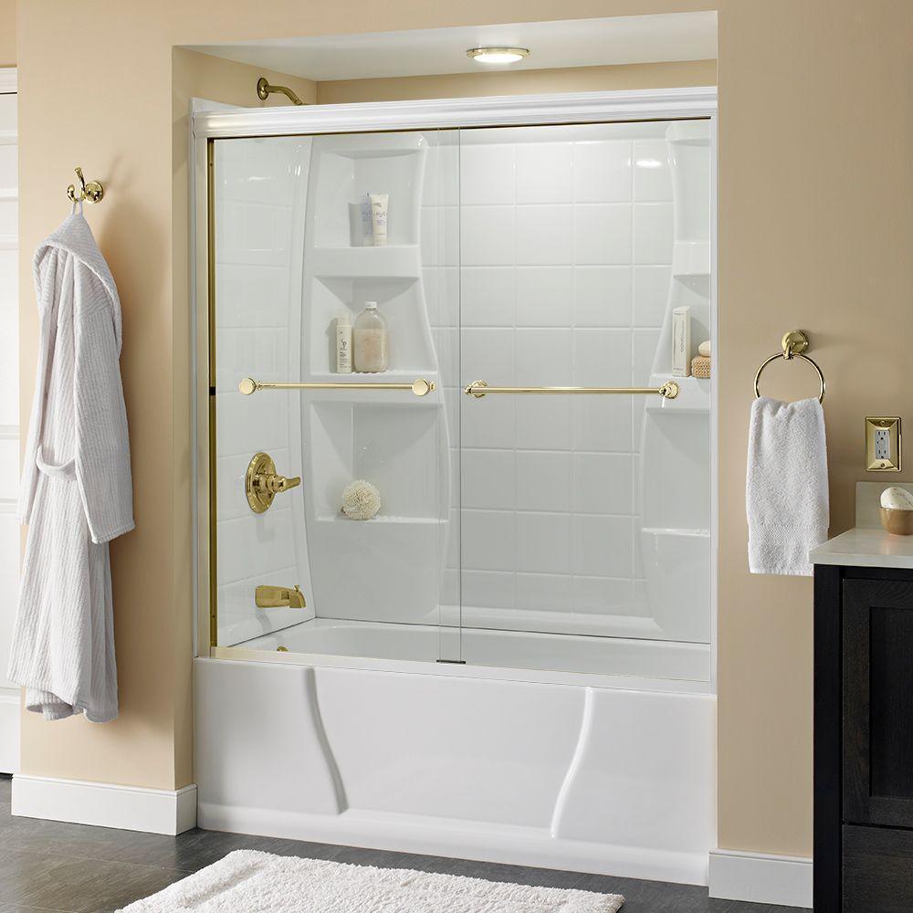 Crestfield 60 in. x 58-1/8 in. Traditional Semi-Frameless Sliding Bathtub Door in Bronze and 1/4 in. (6mm) Niebla Glass - Super Arbor