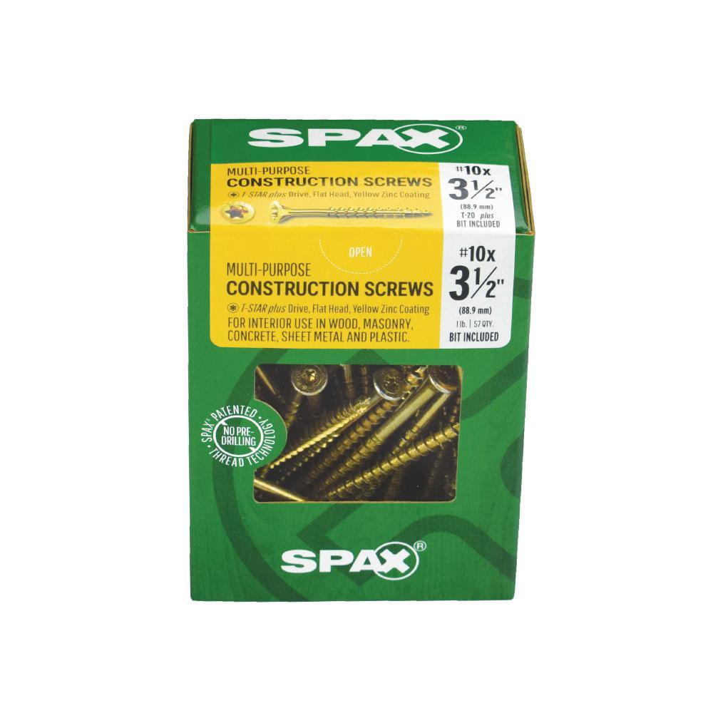 #10 x 3-1/2 in. T-Star Plus Drive Flat Head Partial Thread Yellow Zinc Coated Multi-Material Screw (57 per Box) - Super Arbor