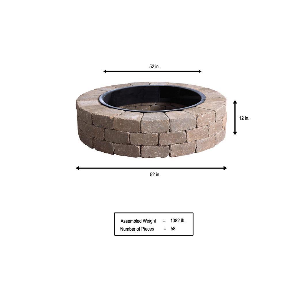 Weston 52 in. x 12 in. Northwoods Tan Round Concrete Fire Pit Kit With Metal Liner - Super Arbor