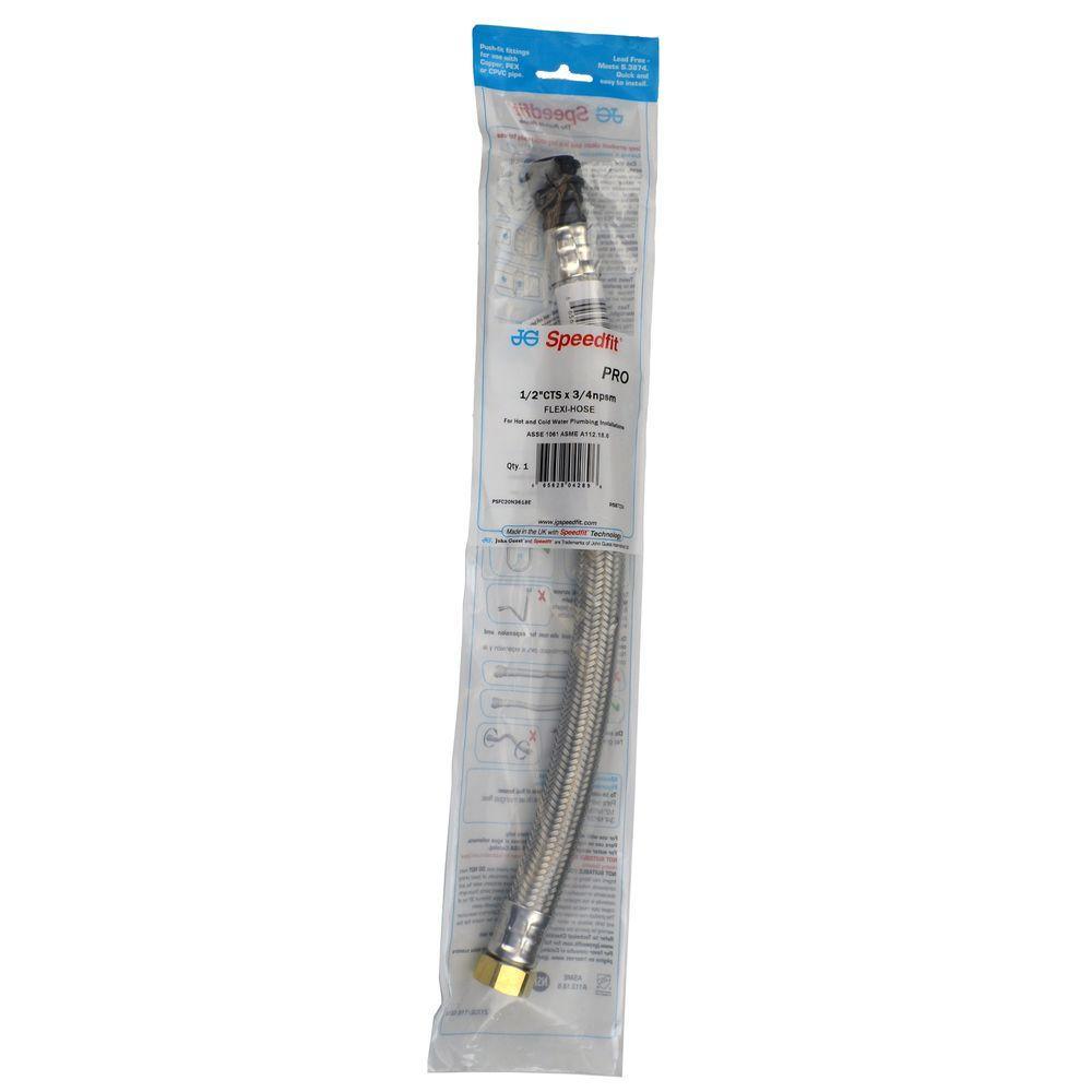 1/2 in. x 18 in. Stainless Steel Push-Fit x Female Pipe Thread Flexi Hose Water Supply Connector - Super Arbor