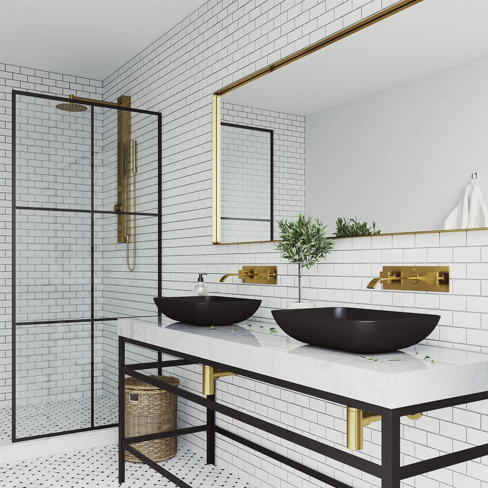 Sottile Glass Vessel Bathroom Sink in Black with Titus Faucet in Matte Gold - Super Arbor