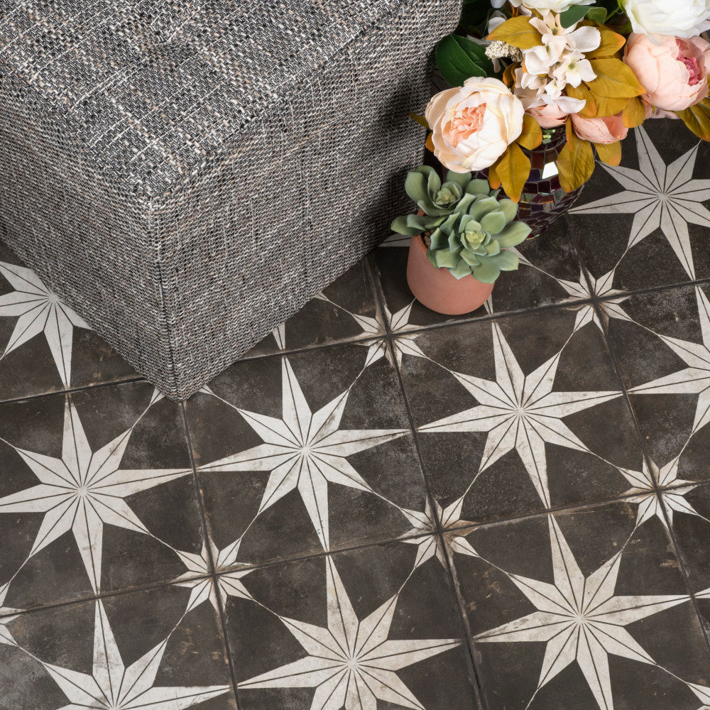 Merola Tile Kings Star Night 17-5/8 in. x 17-5/8 in. Ceramic Floor and Wall Tile, Low Sheen, Black