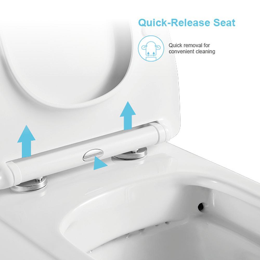 Wall-Hung 1-Piece 1.6 GPF/0.8 GPF High Efficiency Dual Flush Round Bowl Toilet in White Skirted All-in-One Seat Included - Super Arbor