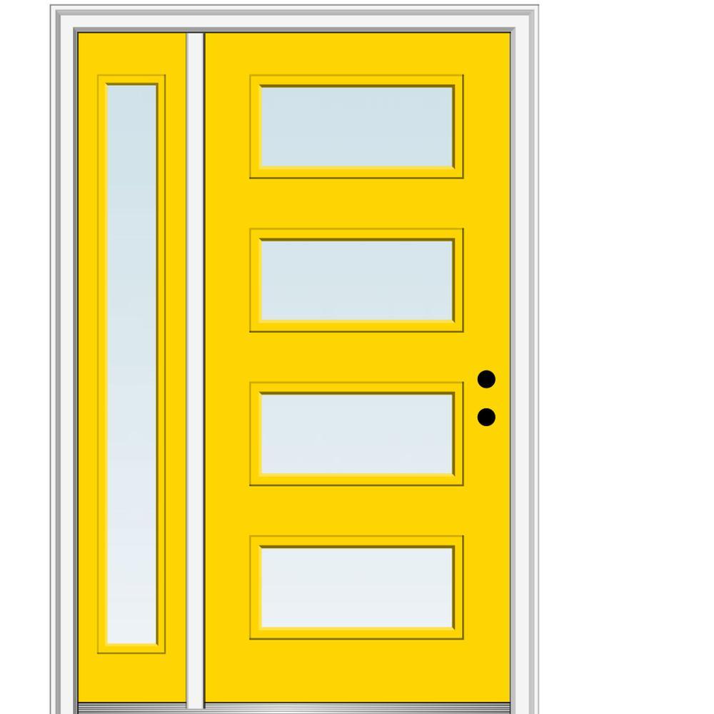 53 in. x 81.75 in. Celeste Clear Low-E Glass Right-Hand 4-Lite Eclectic Painted Steel Prehung Front Door with Sidelite - Super Arbor