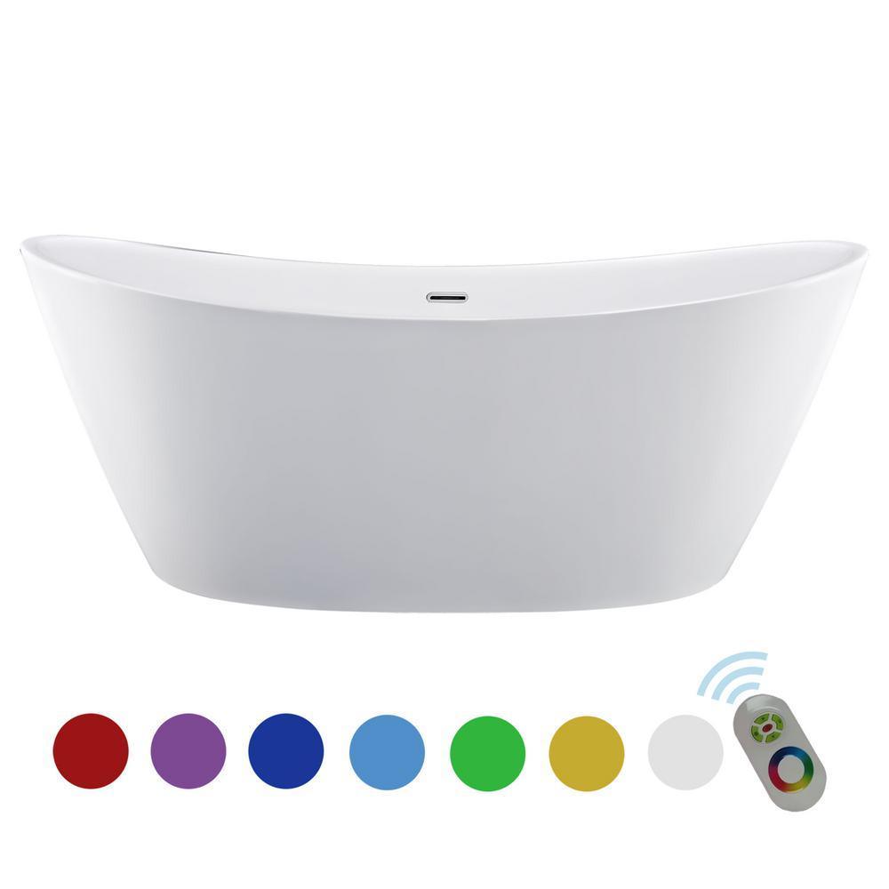 69 in. Acrylic Freestanding Bathtub Flatbottom Stand Alone Tub with Contemporary Modern Design in Glossy White - Super Arbor