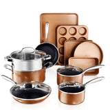 15- Piece Aluminum Non-Stick Copper Cast Textured Surface Cookware Set