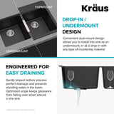 Drop-in/Undermount Granite Composite 33 in. 1-Hole 50/50 Double Basin Kitchen Sink Kit in Black Onyx - Super Arbor