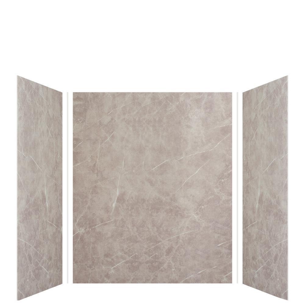 Expressions 48 in. x 48 in. x 96 in. 4-Piece Easy Up Adhesive Alcove Shower Wall Surround in Bianca - Super Arbor