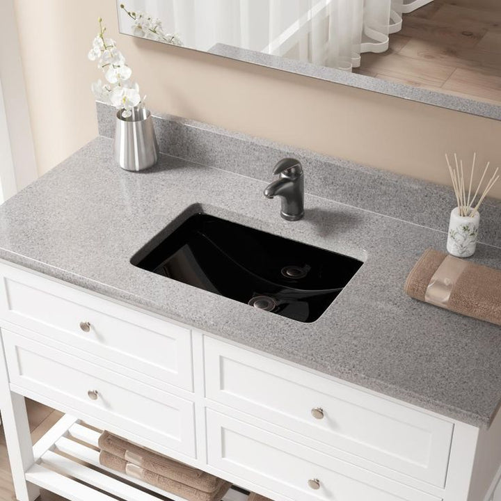 MR Direct Undermount Porcelain Bathroom Sink in Black with Pop-Up Drain in Antique Bronze