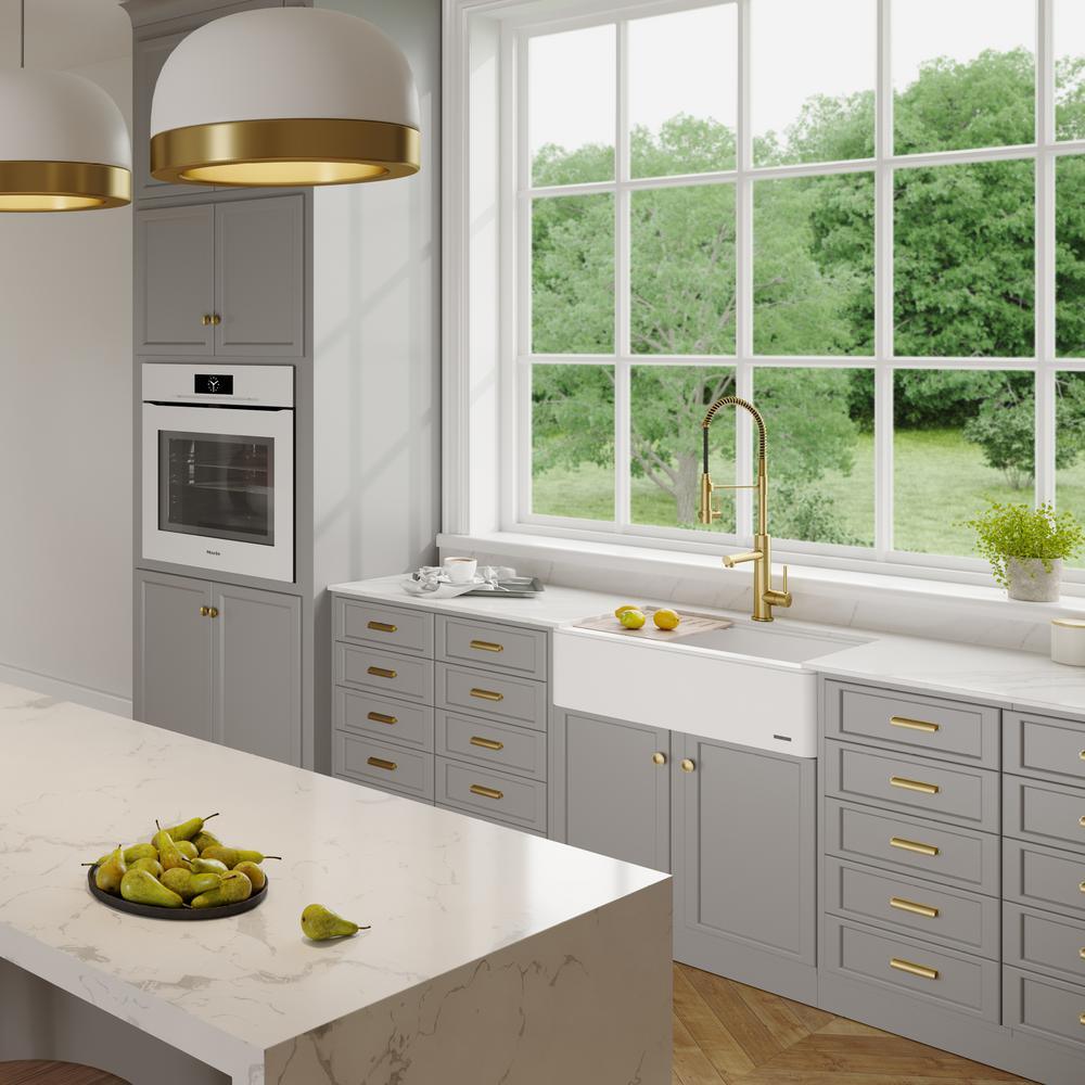 Bellucci 33in. CeramTek Granite/Quartz Composite Farmhouse ApronFront Single Bowl Kitchen Sink w/ Cutting Board in White - Super Arbor