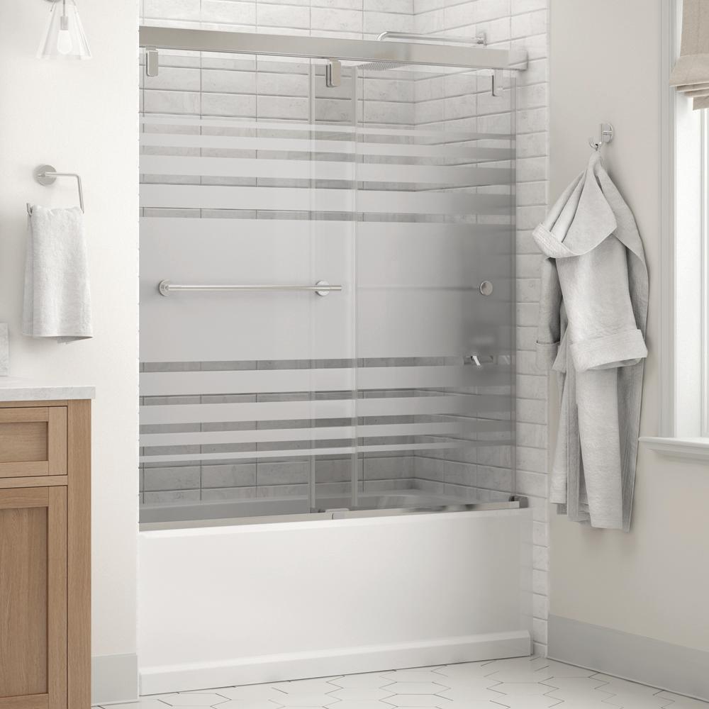 Everly 60 in. x 59-1/4 in. Mod Semi-Frameless Sliding Bathtub Door in Bronze and 1/4 in. (6mm) Clear Glass - Super Arbor