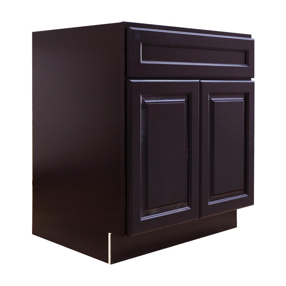 Newport Ready to Assemble 24x34.5x24 in. Sink Base Cabinet with 2-Door and 1-Fake Drawer in Dark Espresso - Super Arbor