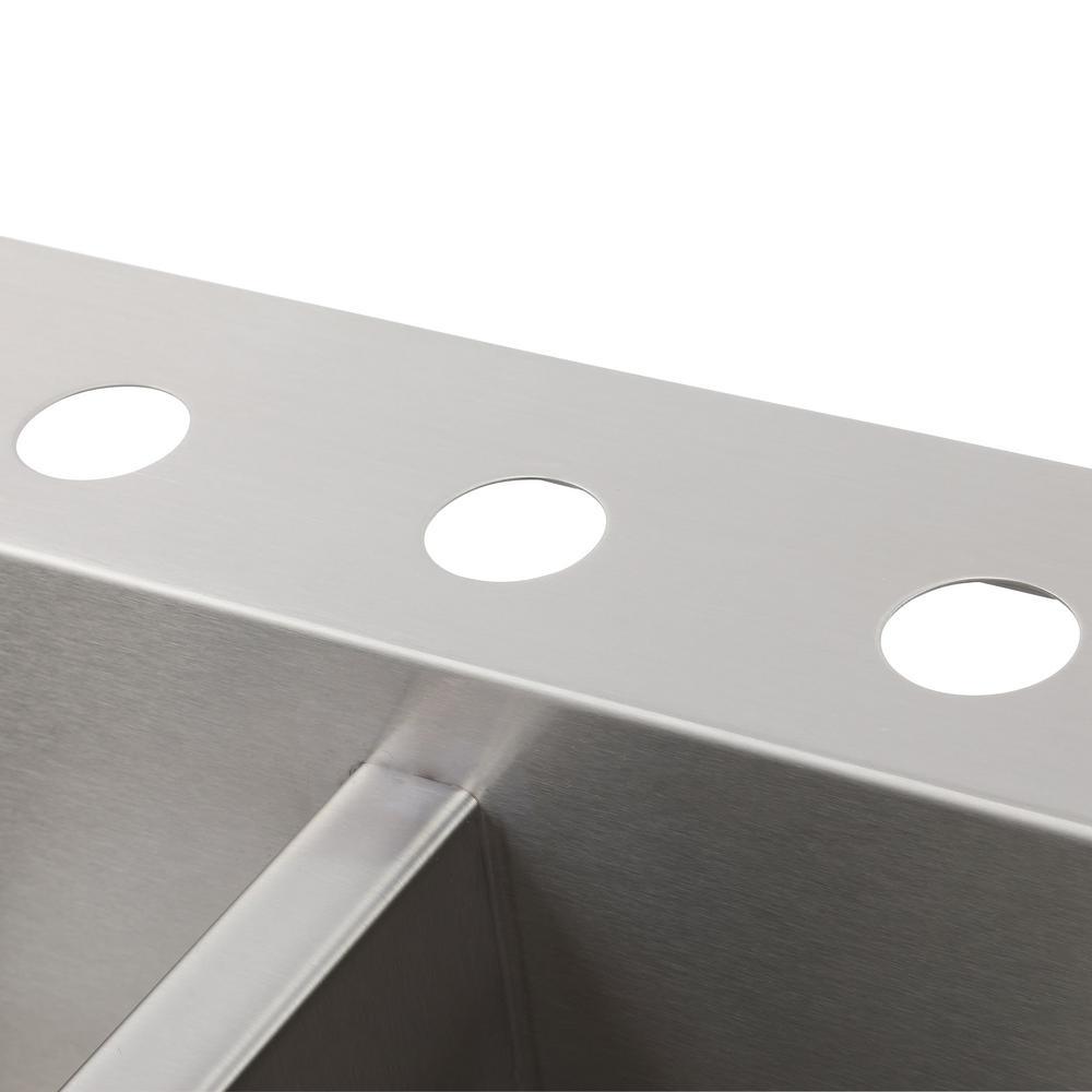Vault Dual Mount Stainless Steel 33 in. 4-Hole Double Bowl Kitchen Sink with Basin Rack - Super Arbor