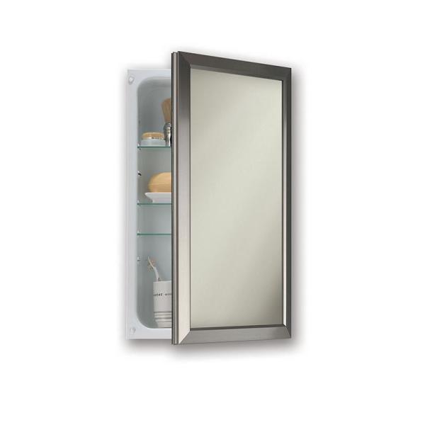 Hampton 15-3/4 in. W x 25-1/2 in. H x 5 in. D Framed Recessed 3-Shelf Bathroom Medicine Cabinet in Satin Nickel - Super Arbor