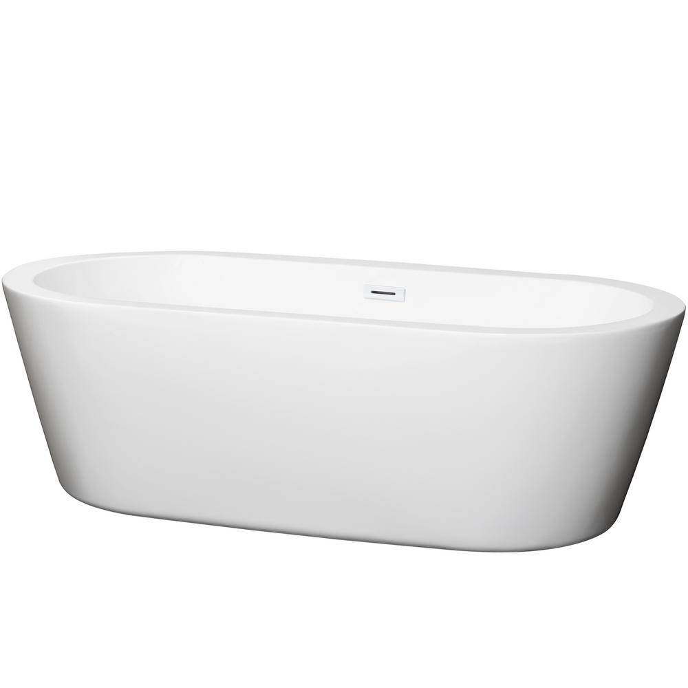 Mermaid 71 in. Acrylic Flatbottom Center Drain Soaking Tub in White - Super Arbor
