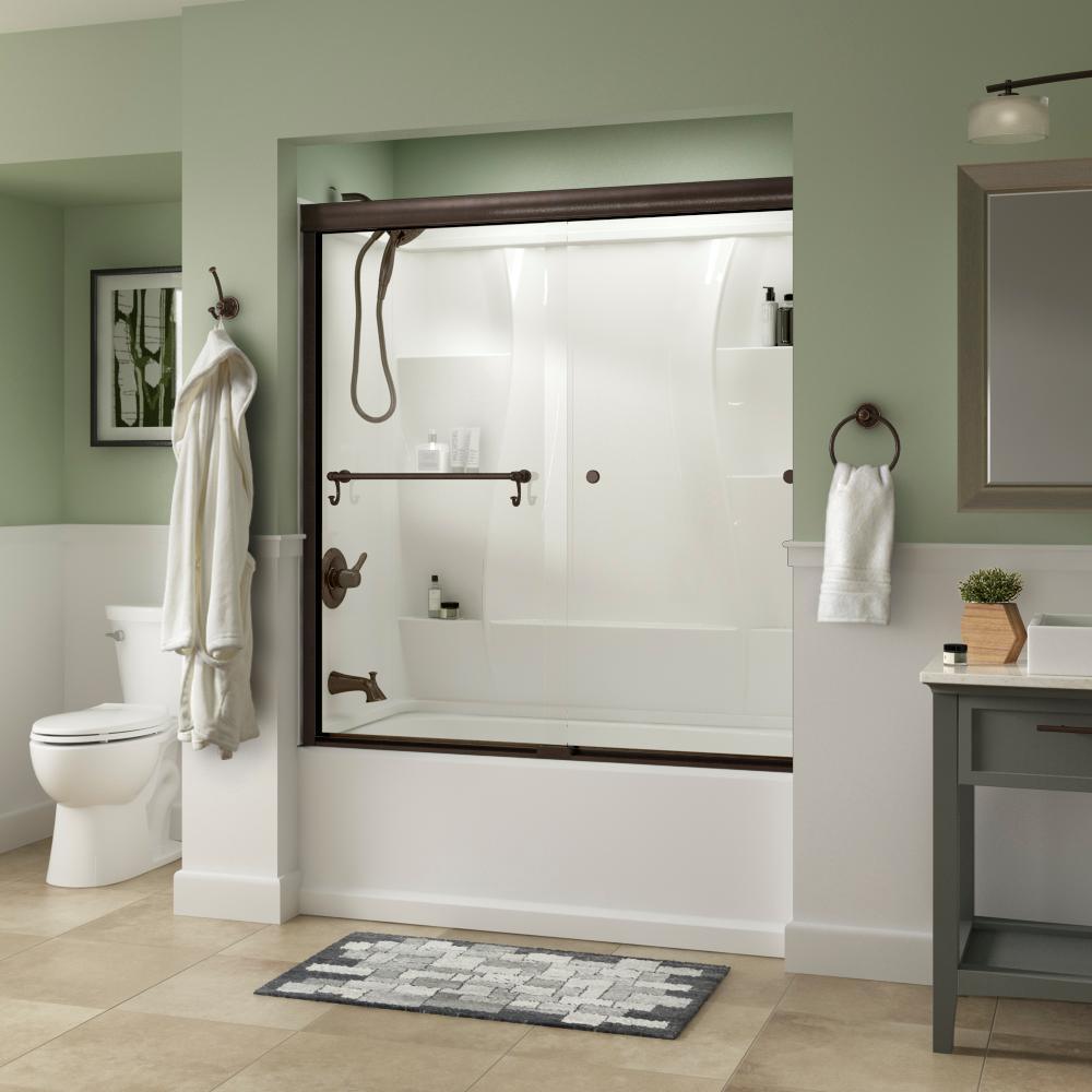 Portman 60 in. x 58-1/8 in. Semi-Frameless Traditional Sliding Bathtub Door in Bronze with Rain Glass - Super Arbor