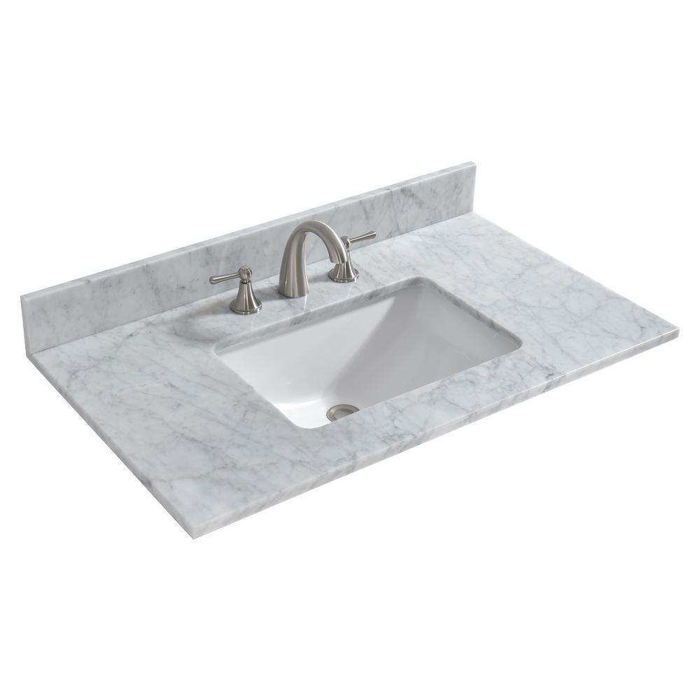 Sudbury 37 in. W x 22 in. D Single Basin Carrara Marble Vanity Top in Carrara White with White Vitreous China Basin - Super Arbor