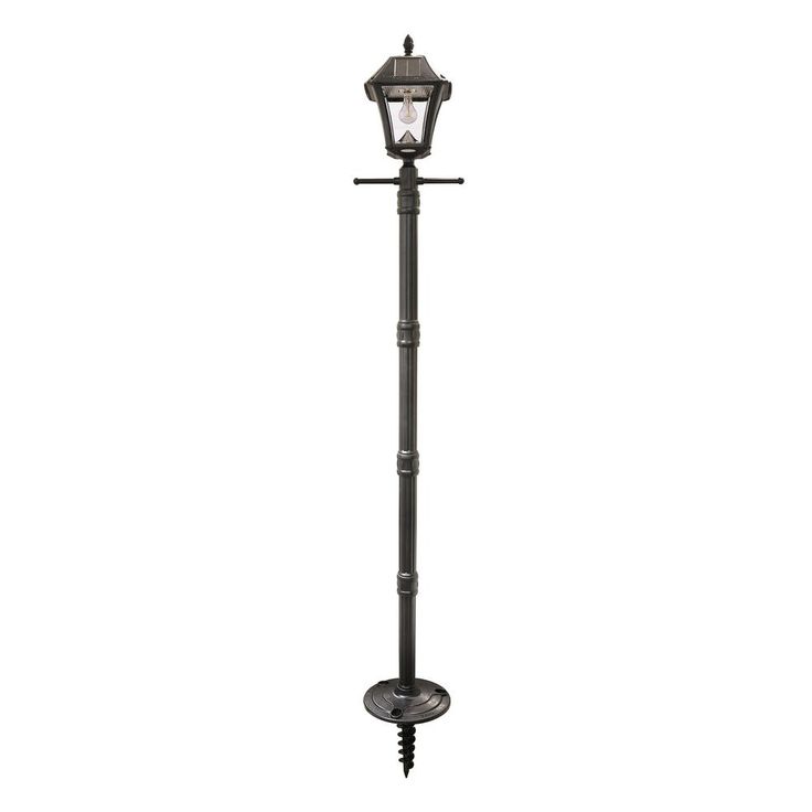 Baytown II Bulb Black Resin Solar Warm-White Outdoor Integrated LED Post Light and Lamp Post with EZ-Anchor Base