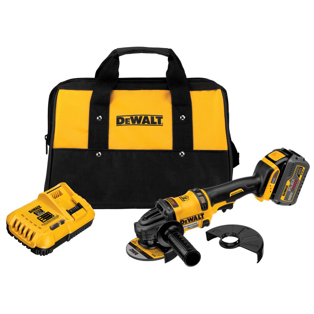 FLEXVOLT 60-Volt MAX Lithium-Ion Cordless Brushless 4-1/2 in. Angle Grinder with (1) Battery, Charger and Bonus Jig Saw