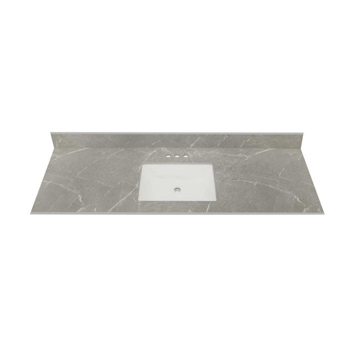 61 in. W x 22 in. Vanity Top in Soapstone Mist with Single White Sink and 4 in. Faucet Spread - Super Arbor