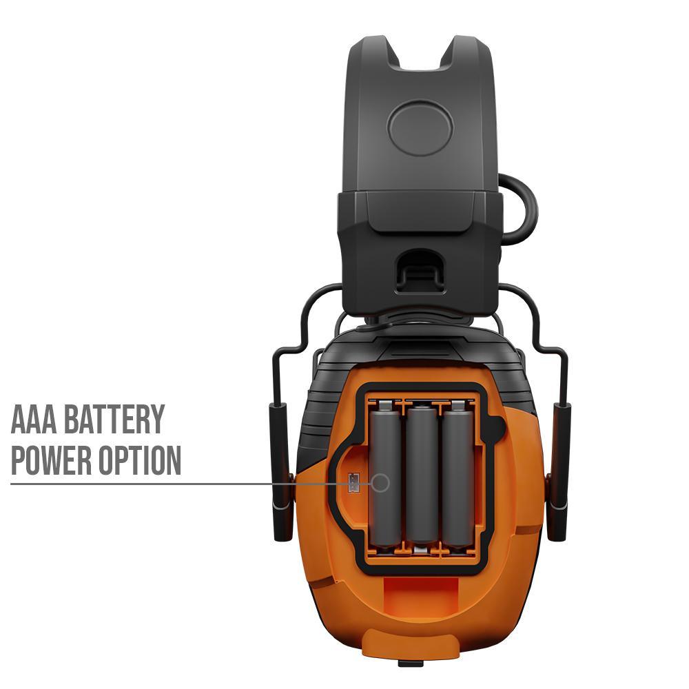 LINK Bluetooth Earmuff, Rechargeable 14-Hour Battery, Interchangeable AAA, 24 NRR, OSHA Compliant Hearing Protector - Super Arbor
