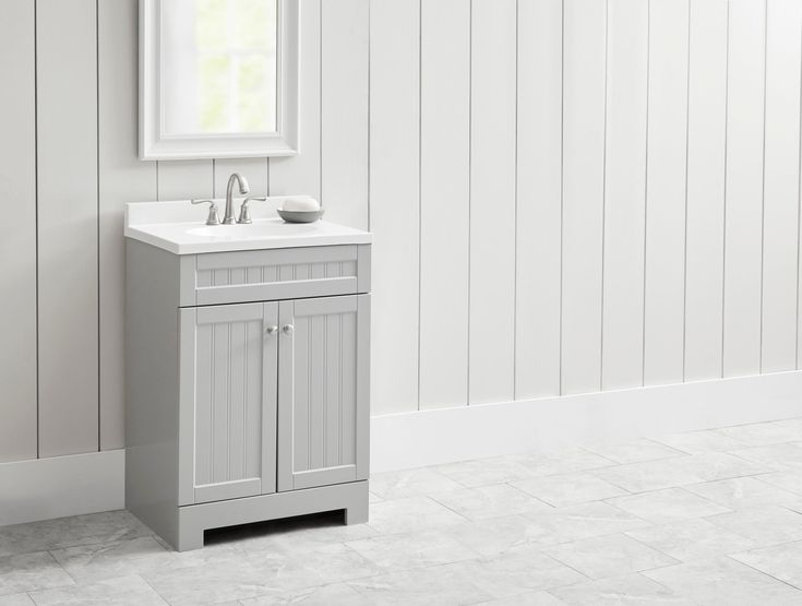 Style Selections Ellenbee 24-in Gray Single Sink Bathroom Vanity with White Cultured Marble Top