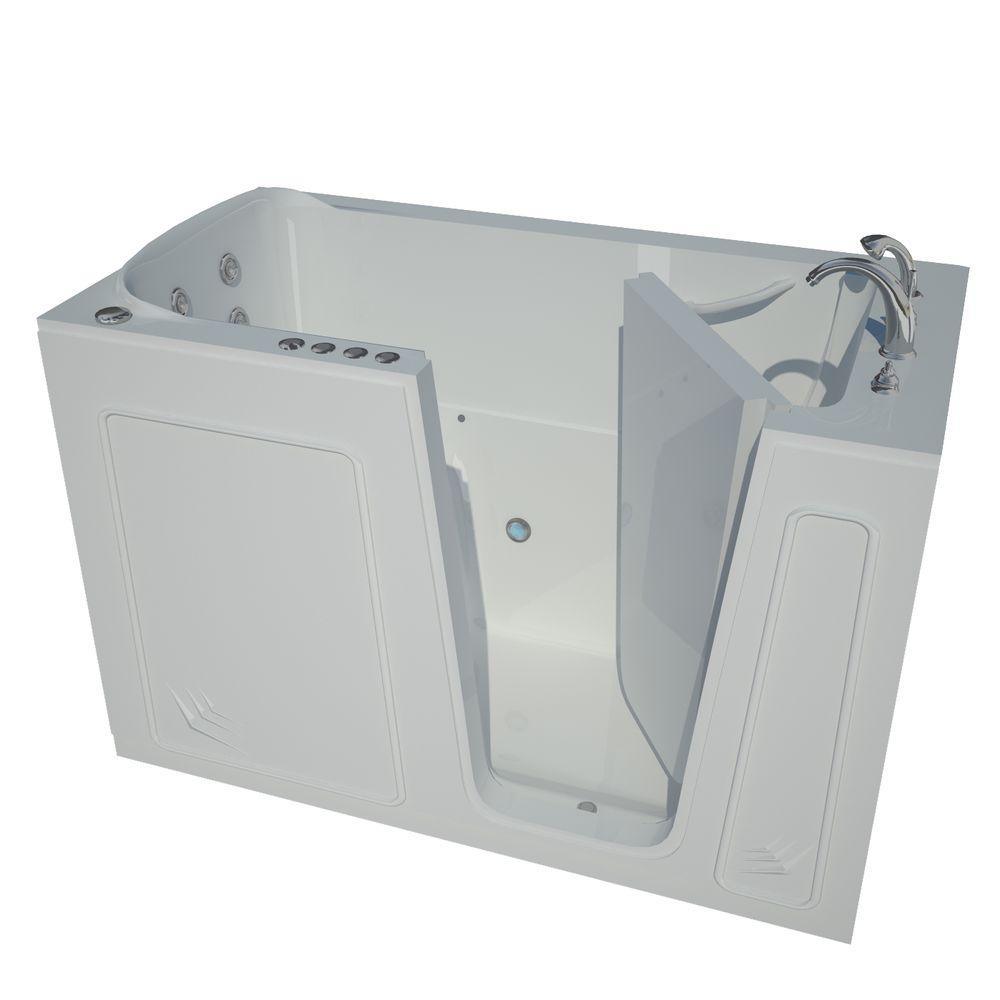 Rampart 5 ft. Walk-in Whirlpool and Air Bathtub with Flat Easy Up Adhesive Wall Surround in White - Super Arbor