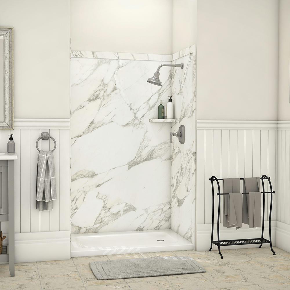 Elegance 36 in. x 48 in. x 80 in. 9-Piece Easy Up Adhesive Alcove Shower Wall Surround in Calacatta White - Super Arbor
