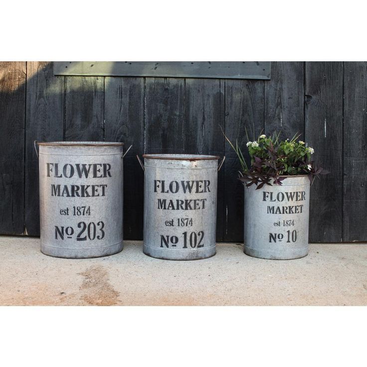 Metal Flower Market Buckets with Handles (Set of 3)