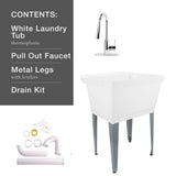 Complete 22.875 in. x 23.5 in. White 19 Gal. Utility Sink Set with Metal Hybrid Stainless Steel Pull-Down Faucet - Super Arbor