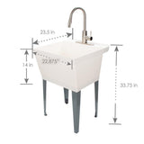 Complete 22.875 in. x 23.5 in. White 19 Gal. Utility Sink Set with Metal Hybrid Stainless Steel Pull-Down Faucet - Super Arbor