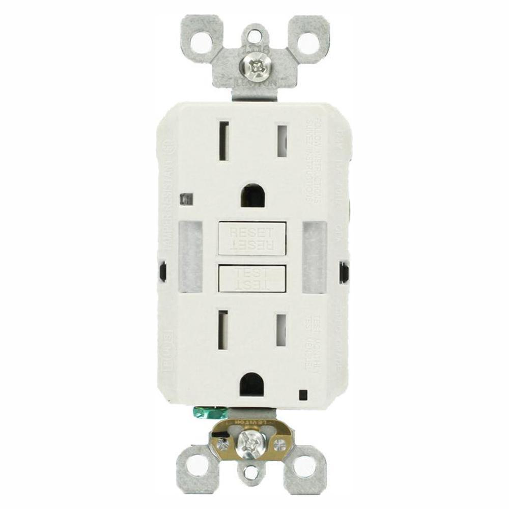 15 Amp Self-Test SmartlockPro Combo Duplex Guide Light and Tamper Resistant GFCI Outlet, White - Super Arbor