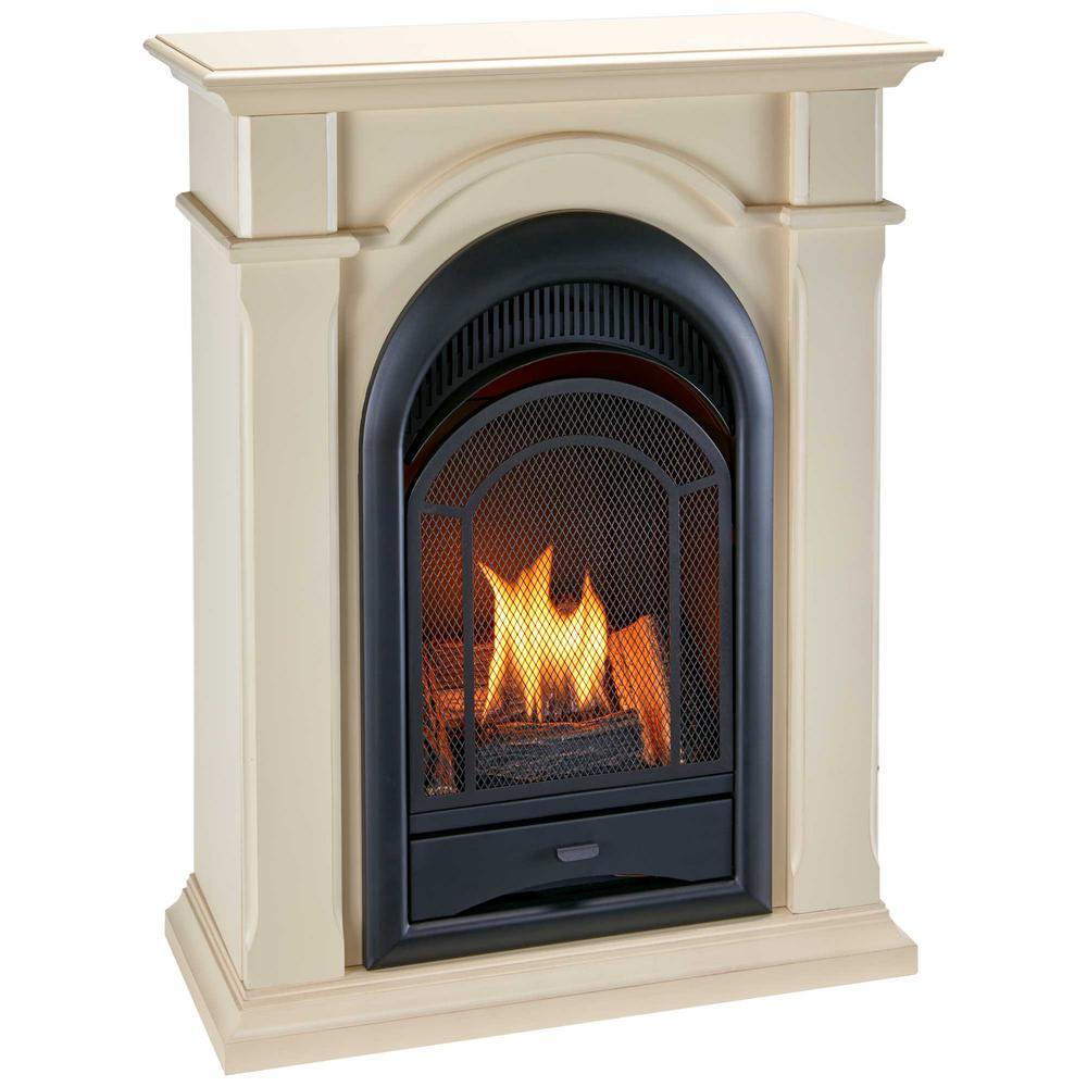 32" Dual Fuel Ventless Gas Fireplace System With Corner Combo Mantel - 15,000 BTU, T-Stat, Antique White Finish - Super Arbor
