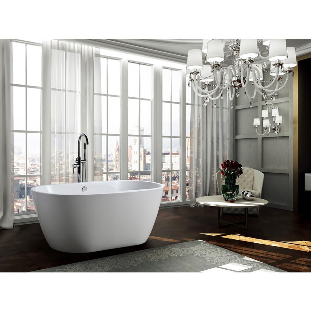 Genoa 59.04 in. Acrylic Flatbottom Non-Whirlpool Freestanding Bathtub in Glossy White - Super Arbor