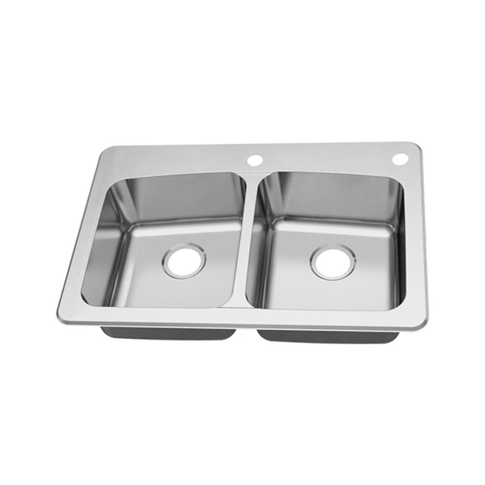 Dual Mount 18-Gauge Stainless Steel 33 in. 2-Hole 50/50 Double Bowl Kitchen Sink with Grid and Drain Assemblies - Super Arbor