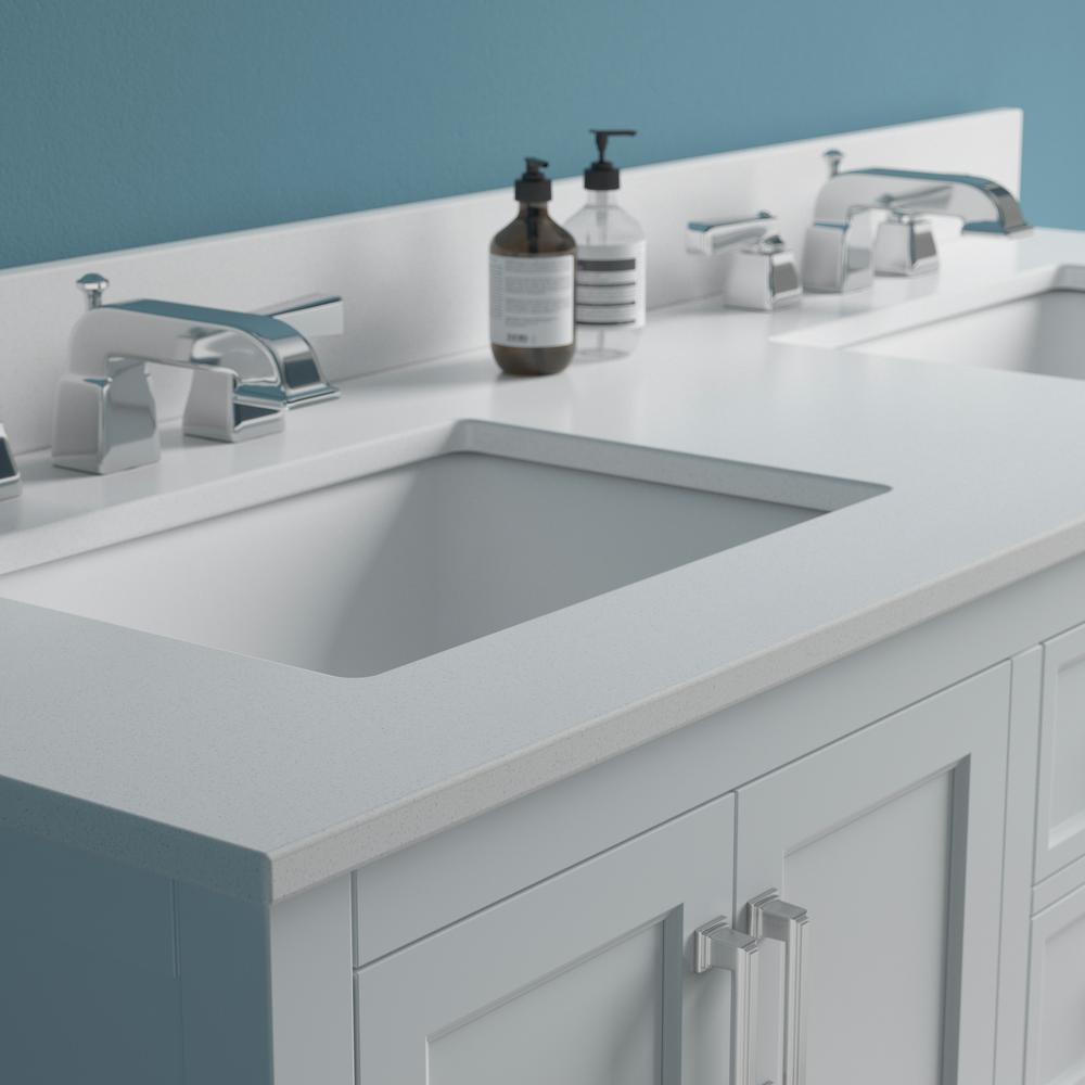 61 in. W x 22 in. D Quartz Double Basin Vanity Top in Snow White with White Basins - Super Arbor