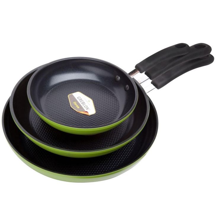 Green Earth 3-Piece Aluminum Ceramic Nonstick Frying Pan Set in Green