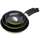 Green Earth 3-Piece Aluminum Ceramic Nonstick Frying Pan Set in Green