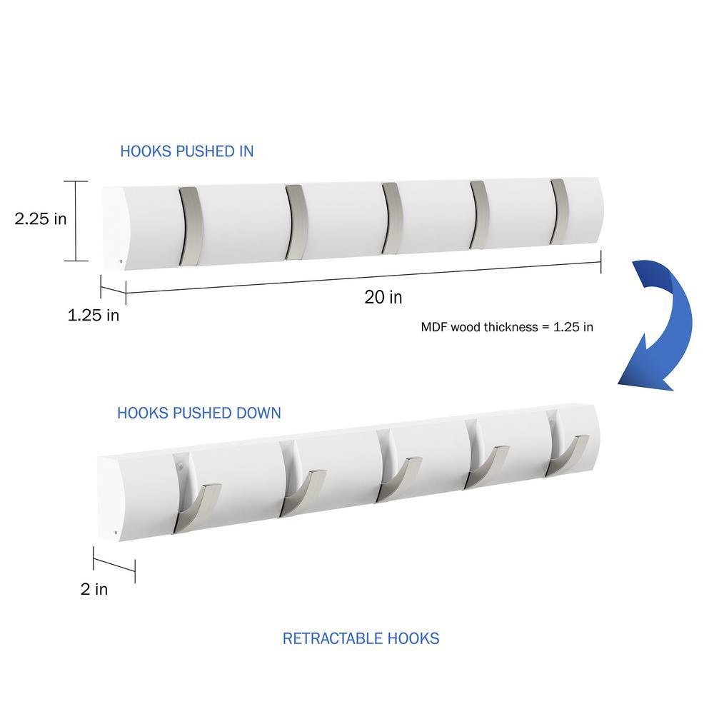 White 5-Hook Retractable Wall Mount Rack - Super Arbor
