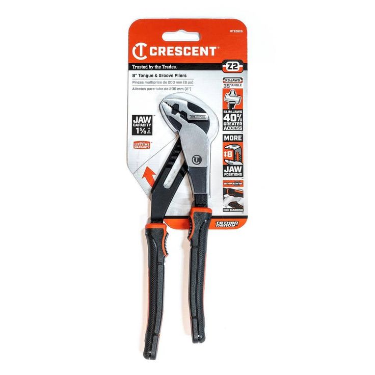 Crescent 8 in. Z2 K9 Straight Jaw Tongue and Groove Dual Material Grip Pliers