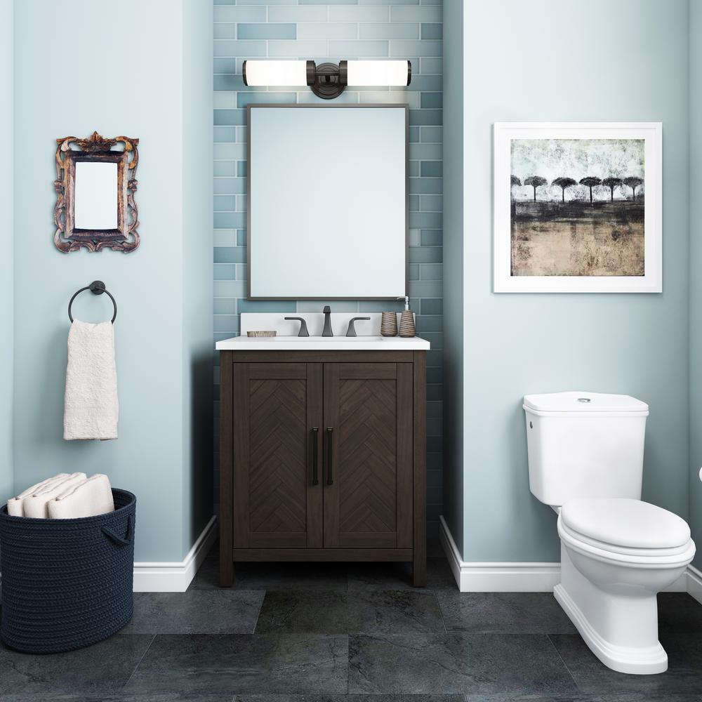 Leary 30 in. W x 34.5 in. H Bath Vanity in Dark Brown with Engineered Stone Vanity Top in White with White Basin - Super Arbor