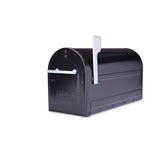 Boulder Post Mount Mailbox Black with Premium Silver Handle and Silver Flag - Super Arbor