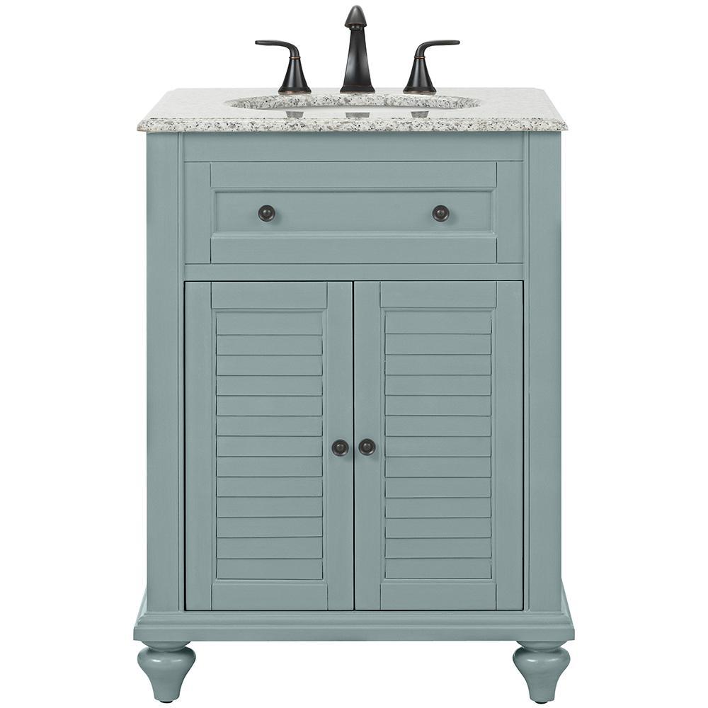 Hamilton Shutter 25 in. W x 22 in. D Bath Vanity in Sea Glass with Granite Vanity Top in Grey - Super Arbor