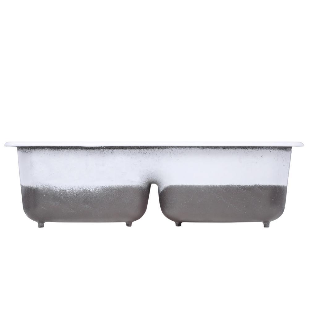 Langlade Smart Divide Undermount Cast Iron 33 in. 6-Hole Double Bowl Kitchen Sink in White - Super Arbor
